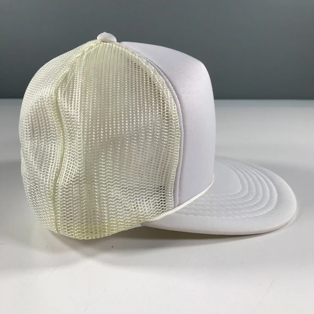 Vintage Trucker Hat Youth Size White Flat Brim YoungAn Snapback Mesh Dome
